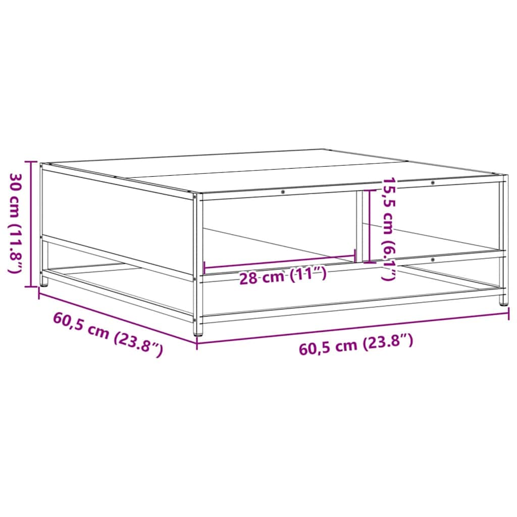 Table basse noir 60,5x60,5x30 cm bois d'ingénierie et métal - XIOS