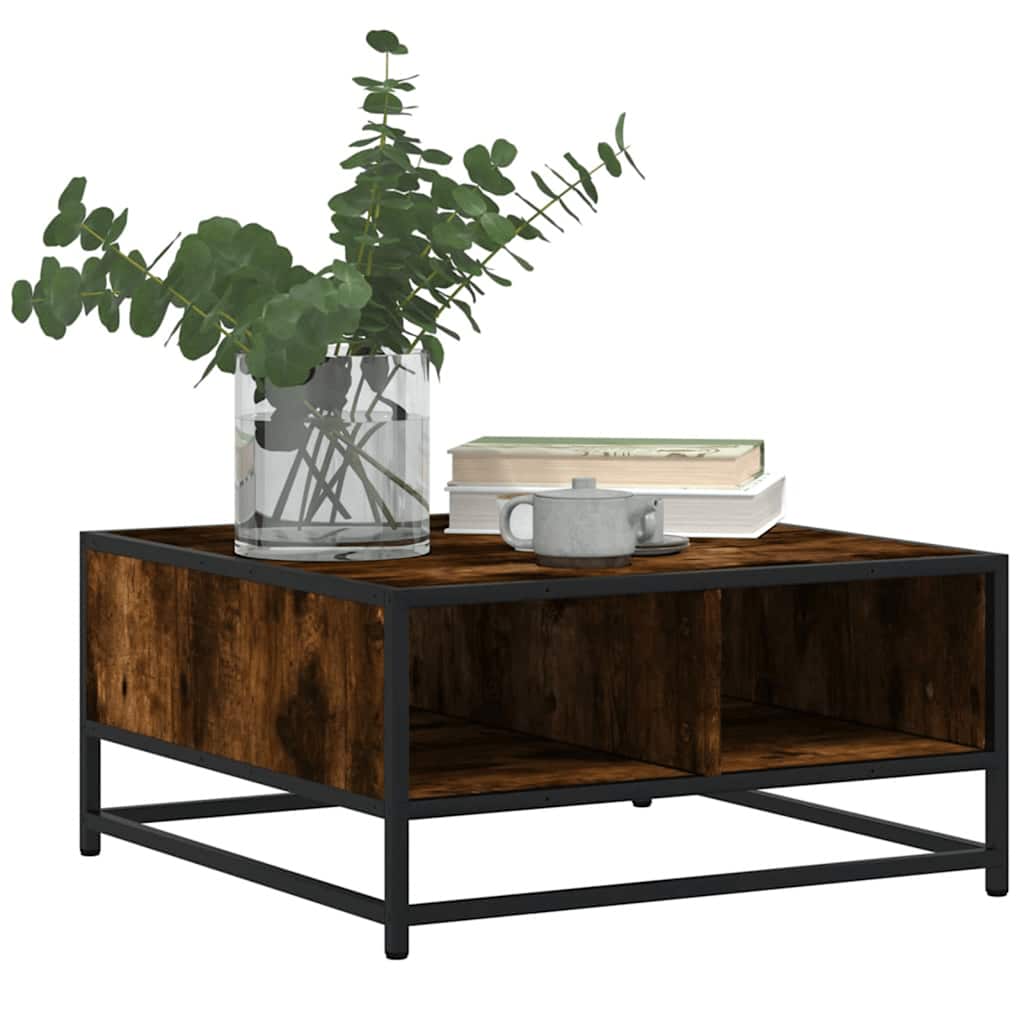 Table basse chêne fumé 60,5x60,5x30 cm bois d'ingénierie/métal - XIOS