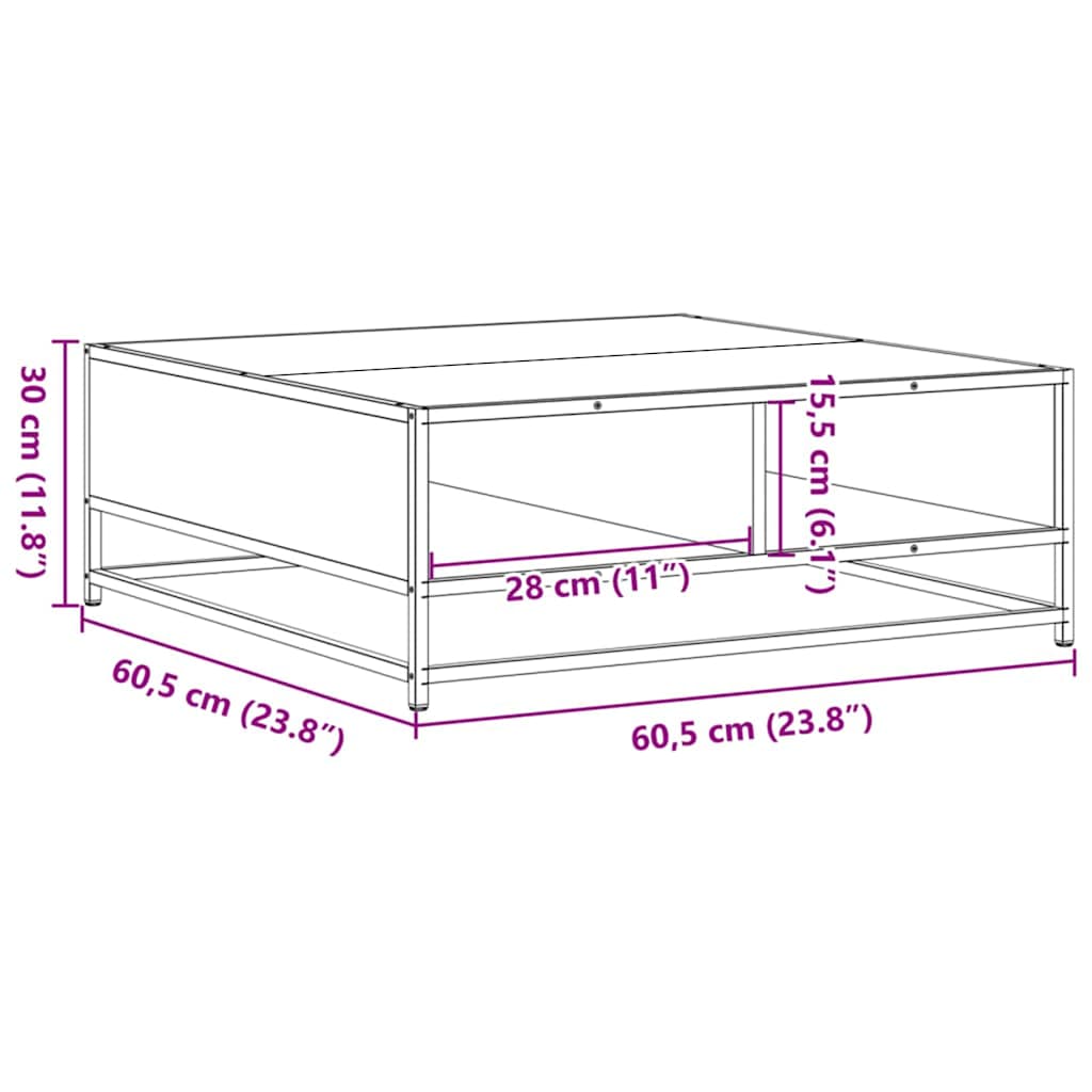 Table basse chêne fumé 60,5x60,5x30 cm bois d'ingénierie/métal - XIOS