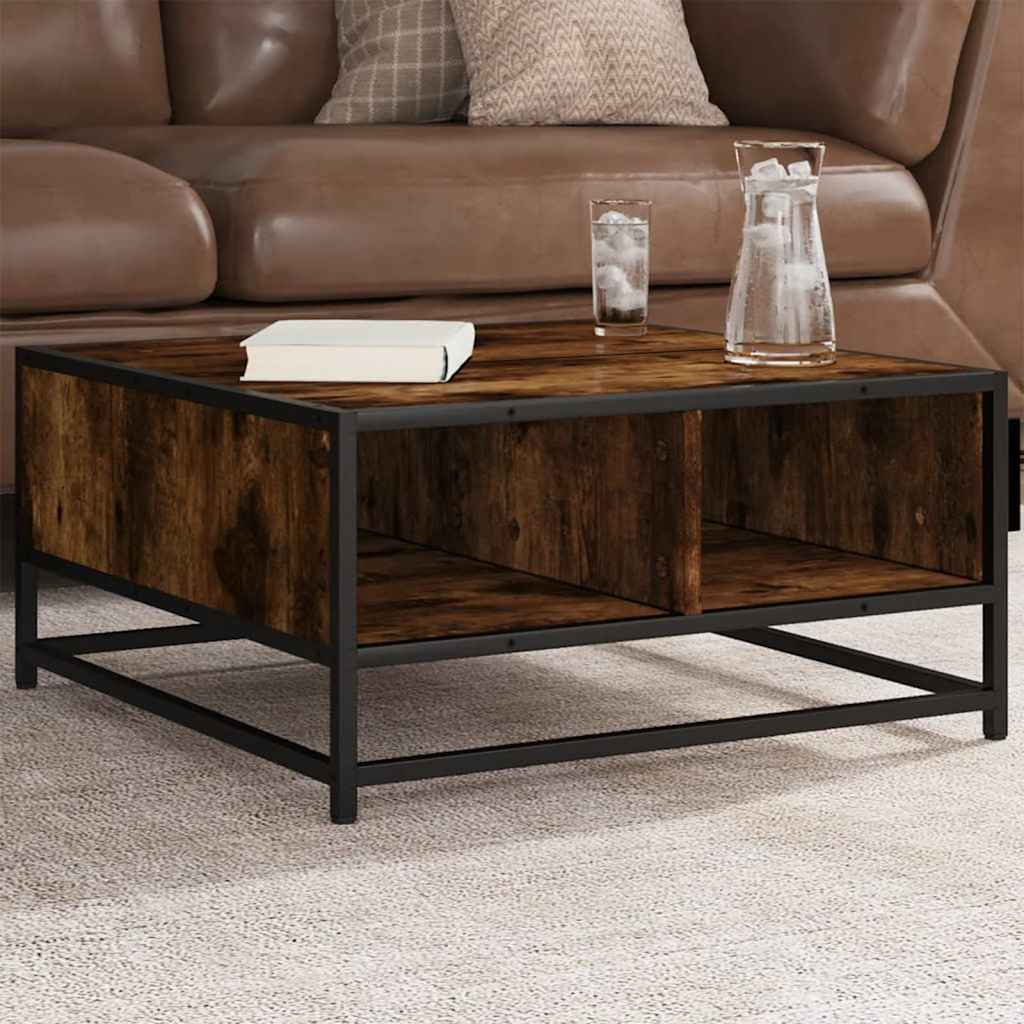 Table basse chêne fumé 60,5x60,5x30 cm bois d'ingénierie/métal - XIOS