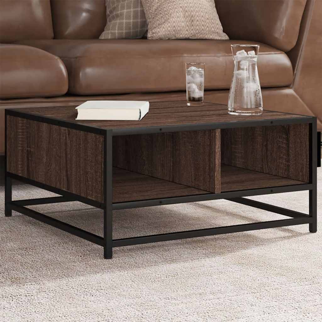 Table basse chêne marron 60,5x60,5x30cm bois d'ingénierie/métal - XIOS