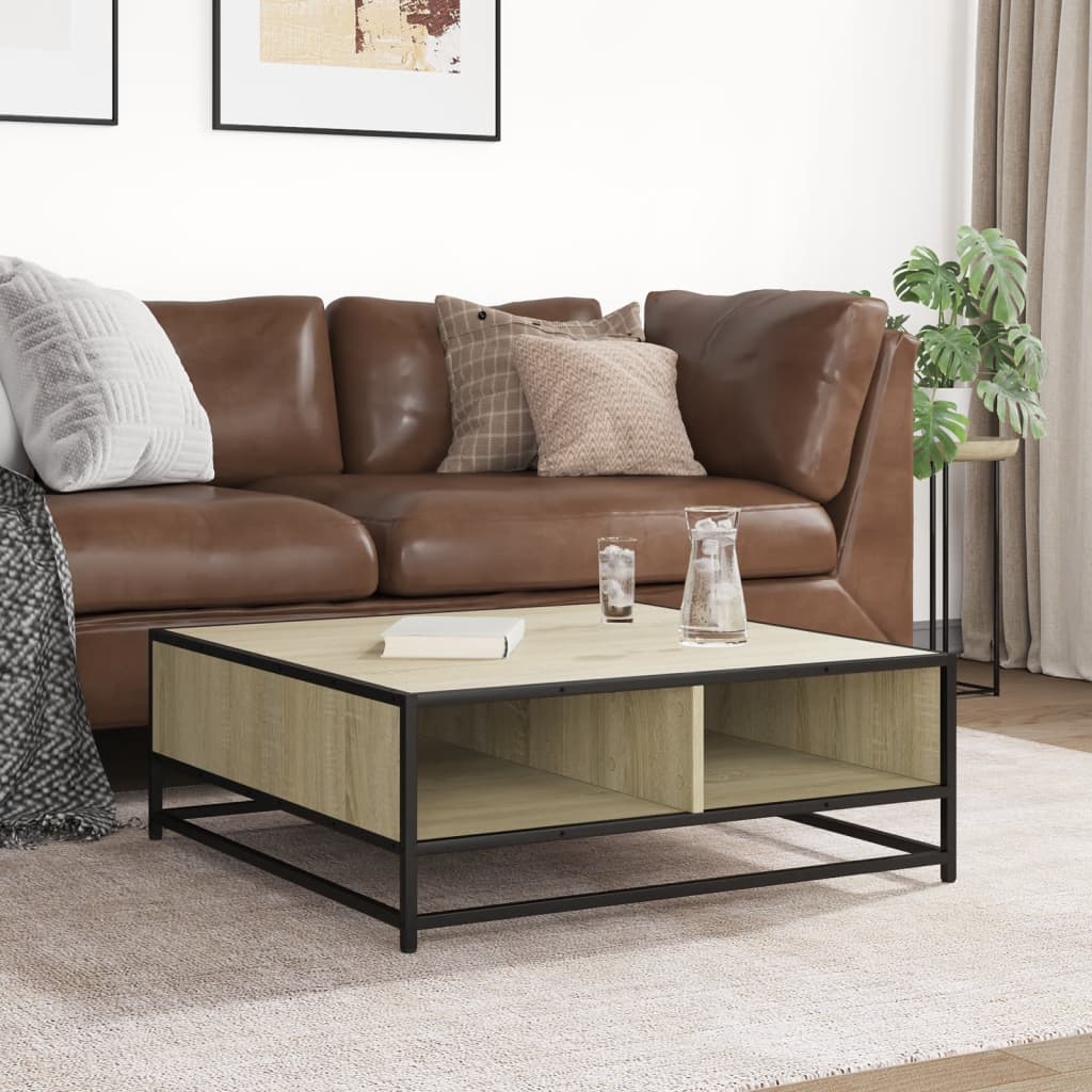 Table basse chêne sonoma 80x80x30 cm bois d'ingénierie et métal - XIOS