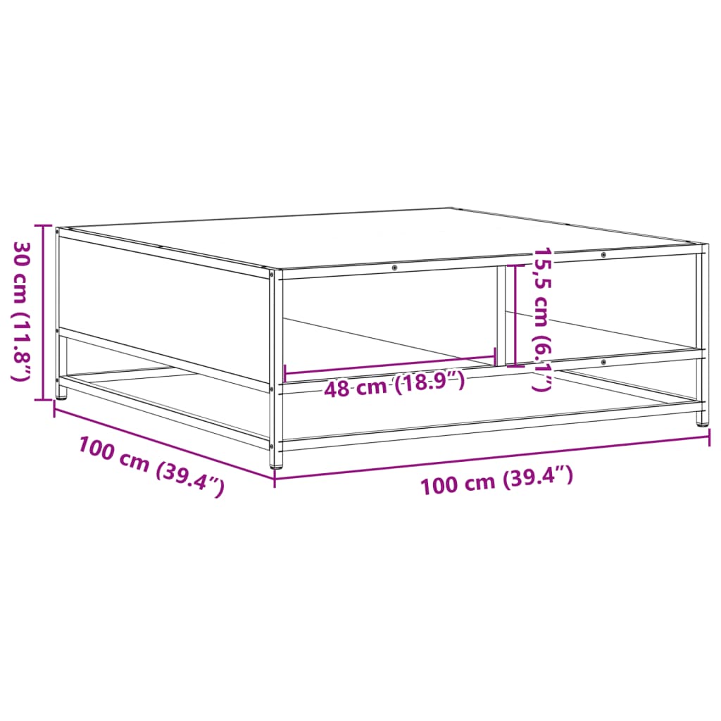 Table basse chêne sonoma 100x100x30 cm bois d'ingénierie/métal - XIOS