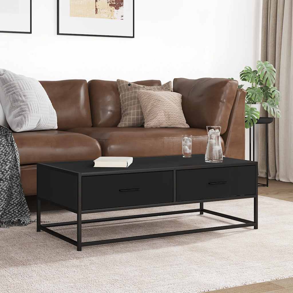 Table basse noir 100x50x35 cm bois d'ingénierie et métal - XIOS
