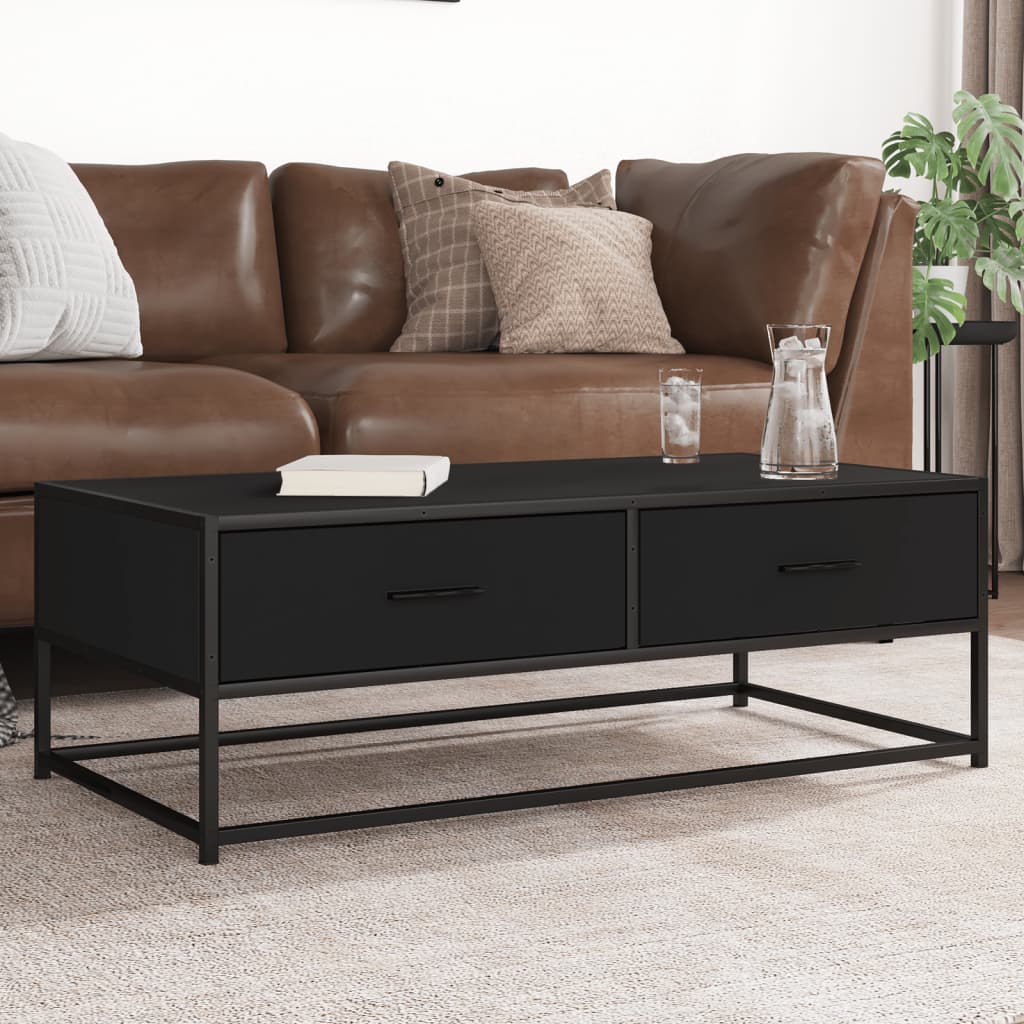 Table basse noir 100x50x35 cm bois d'ingénierie et métal - XIOS