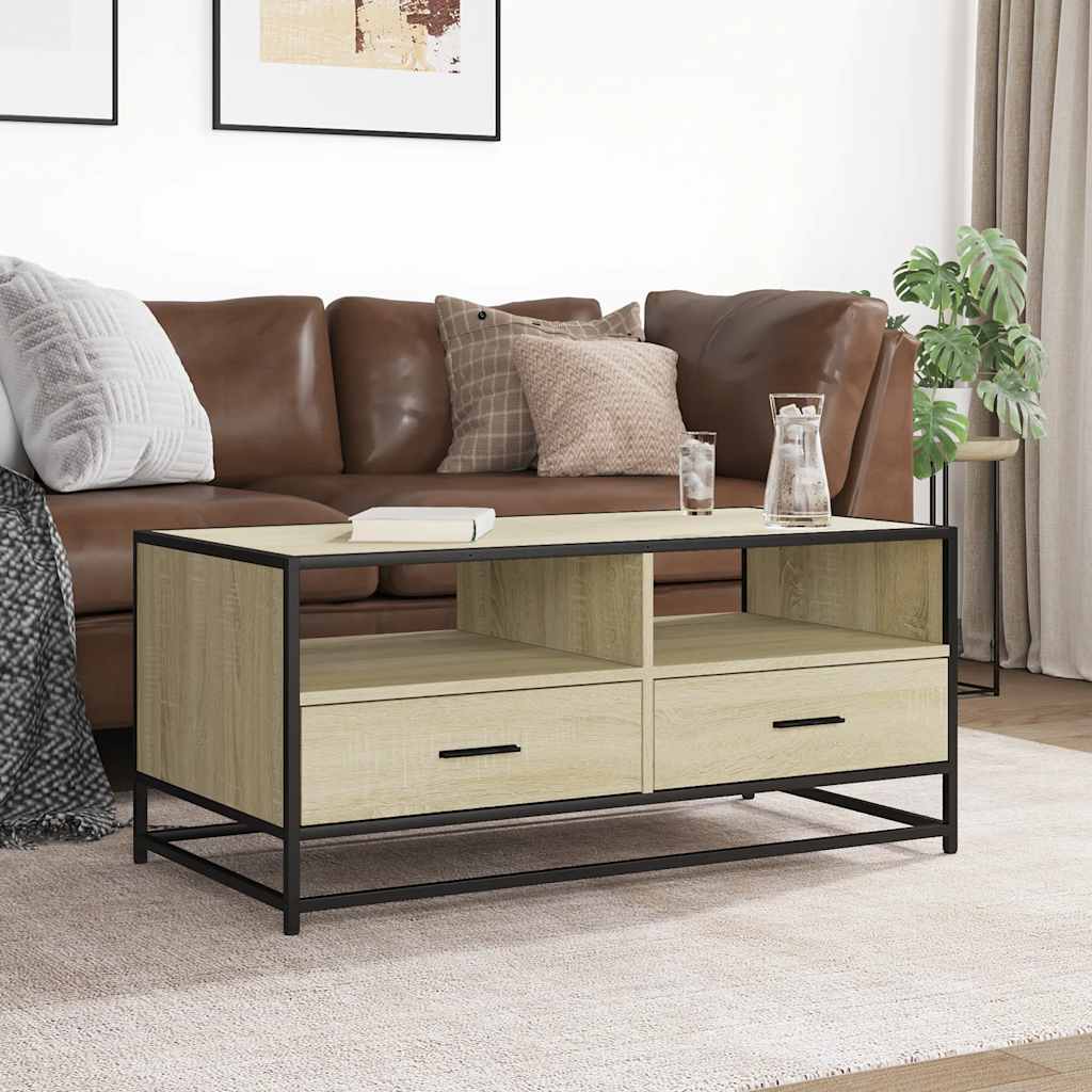 Table basse chêne sonoma 100x50x45cm bois d'ingénierie et métal XIOS
