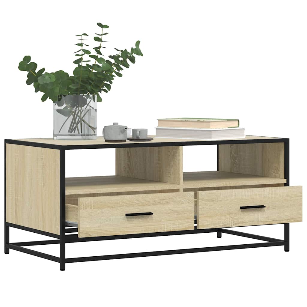 Table basse chêne sonoma 100x50x45cm bois d'ingénierie et métal XIOS