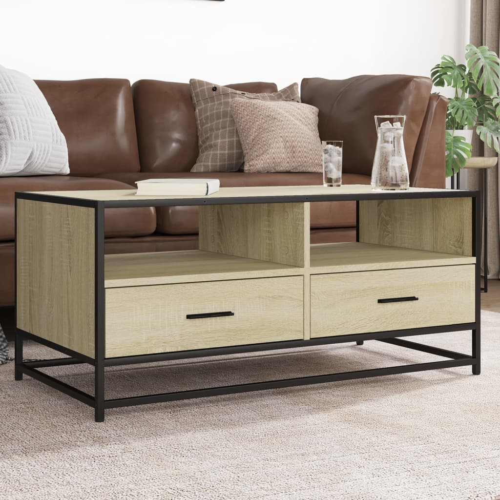 Table basse chêne sonoma 100x50x45cm bois d'ingénierie et métal XIOS
