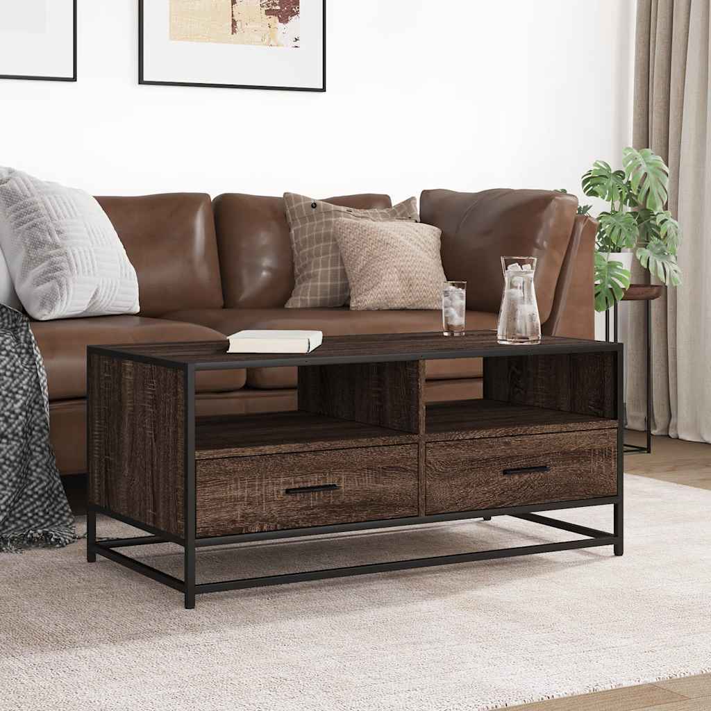 Table basse chêne marron 100x50x45cm bois d'ingénierie et métal XIOS