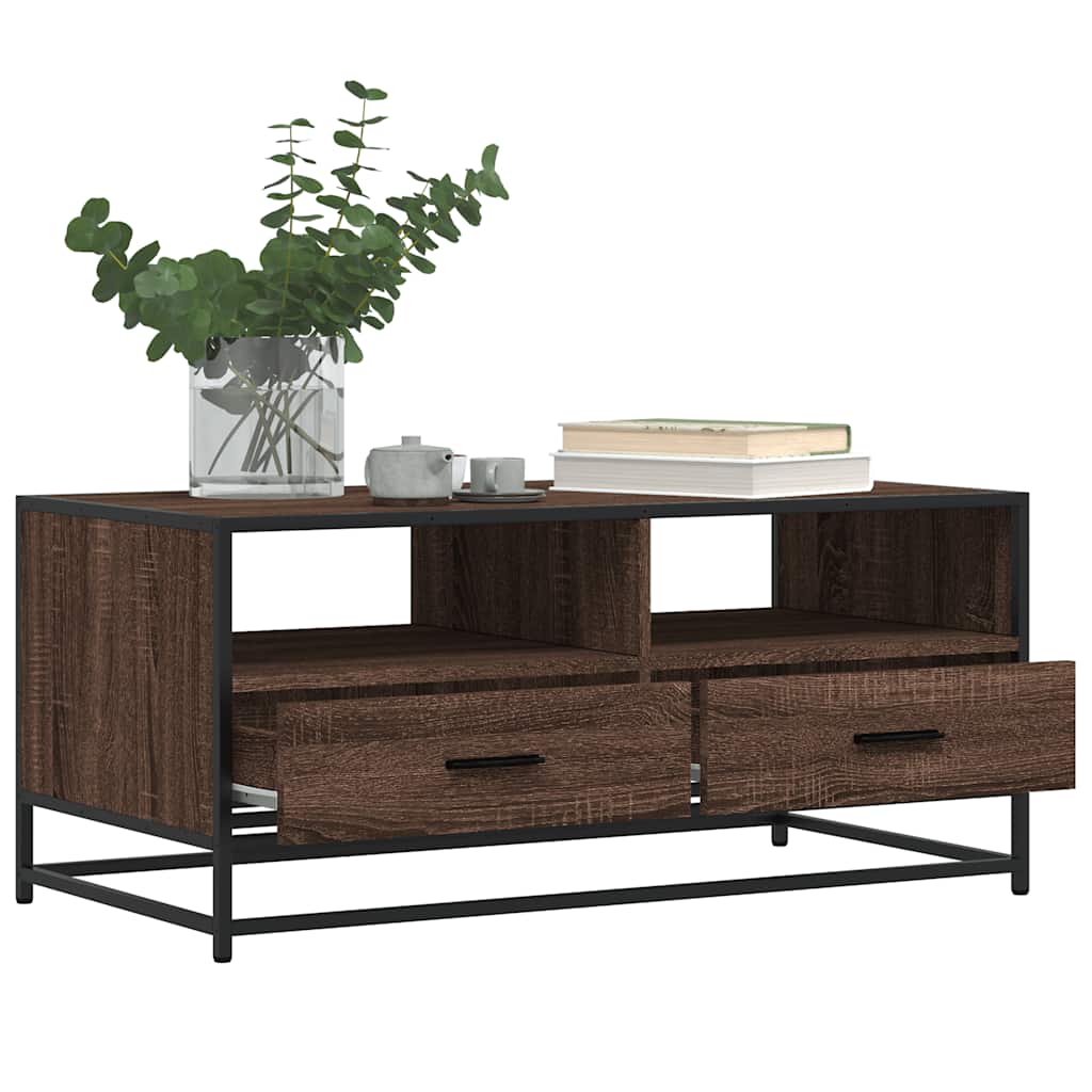 Table basse chêne marron 100x50x45cm bois d'ingénierie et métal XIOS
