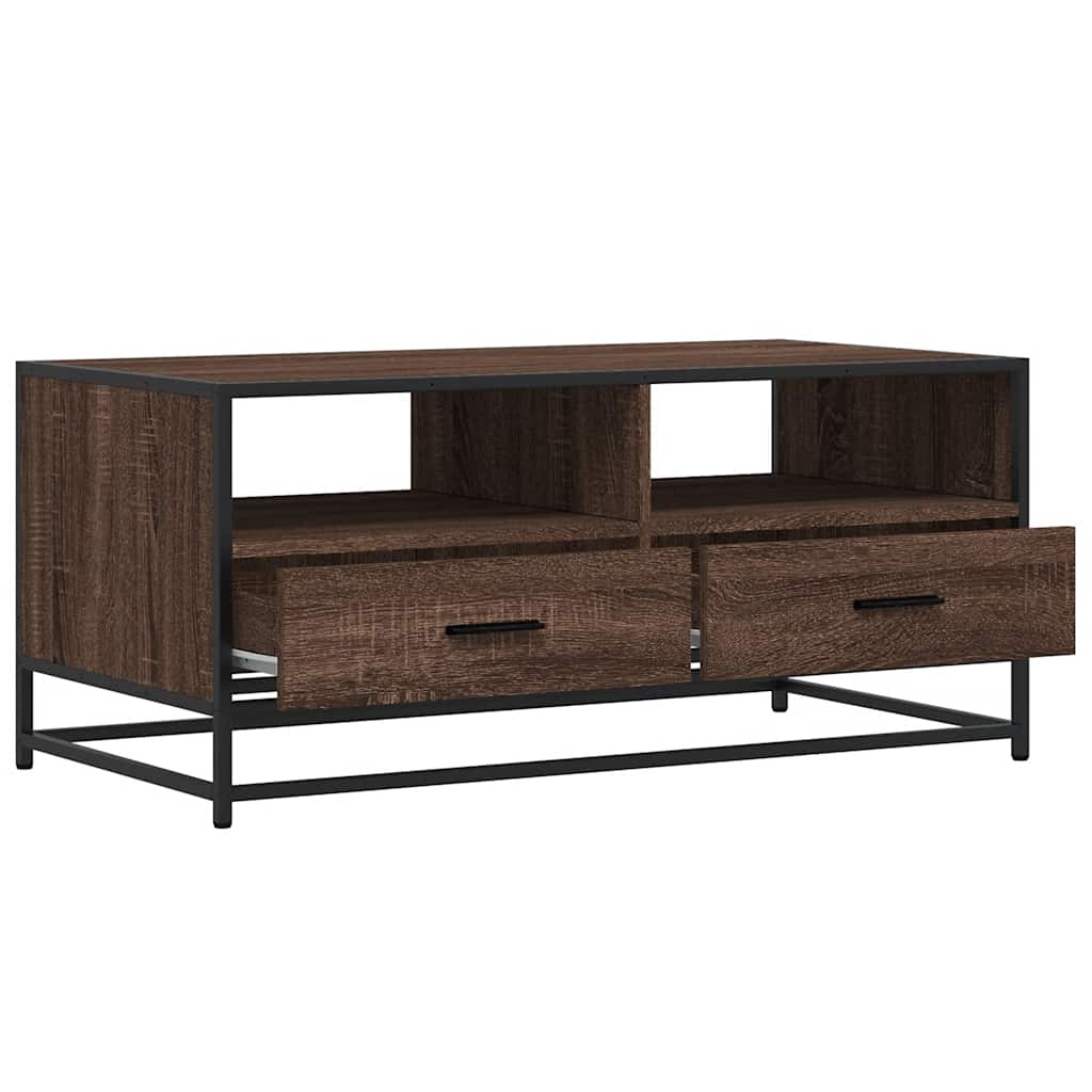 Table basse chêne marron 100x50x45cm bois d'ingénierie et métal XIOS