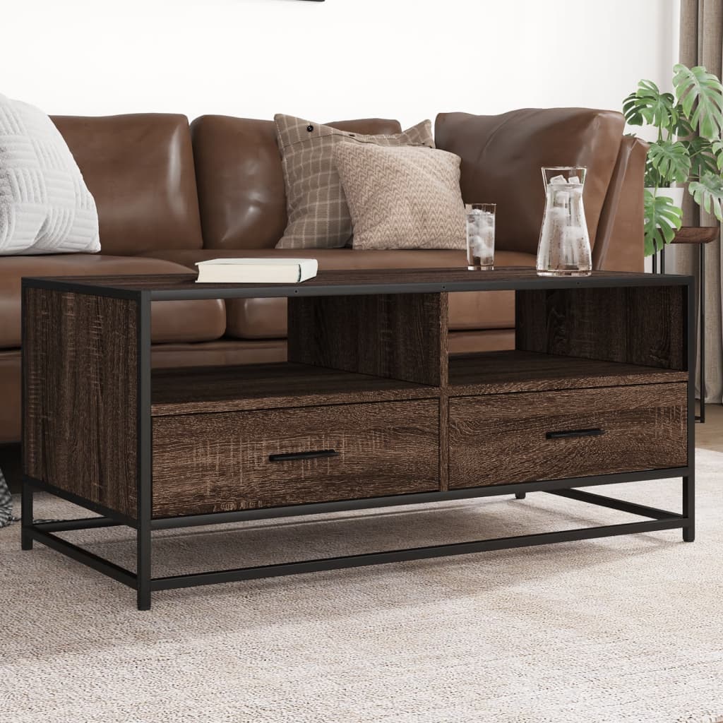 Table basse chêne marron 100x50x45cm bois d'ingénierie et métal XIOS