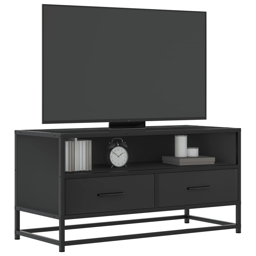 Meuble TV noir 80x34,5x40 cm bois d'ingénierie et métal - XIOS