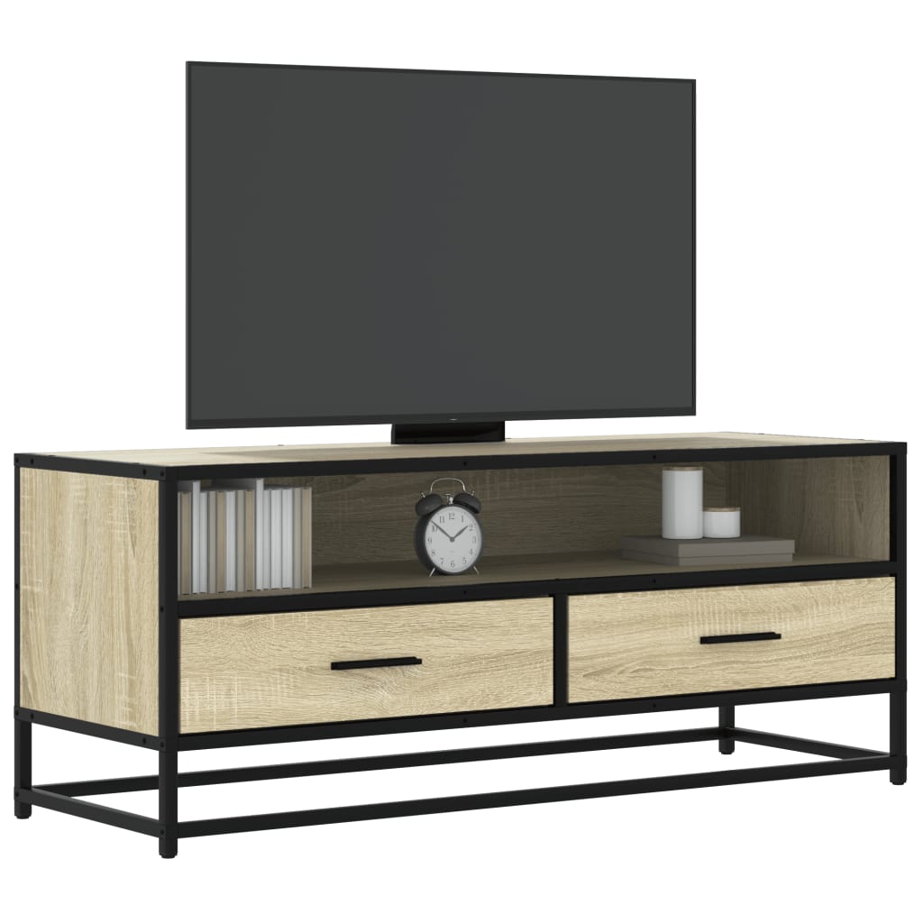 Meuble TV chêne sonoma 100x34,5x40cm bois d'ingénierie et métal - XIOS