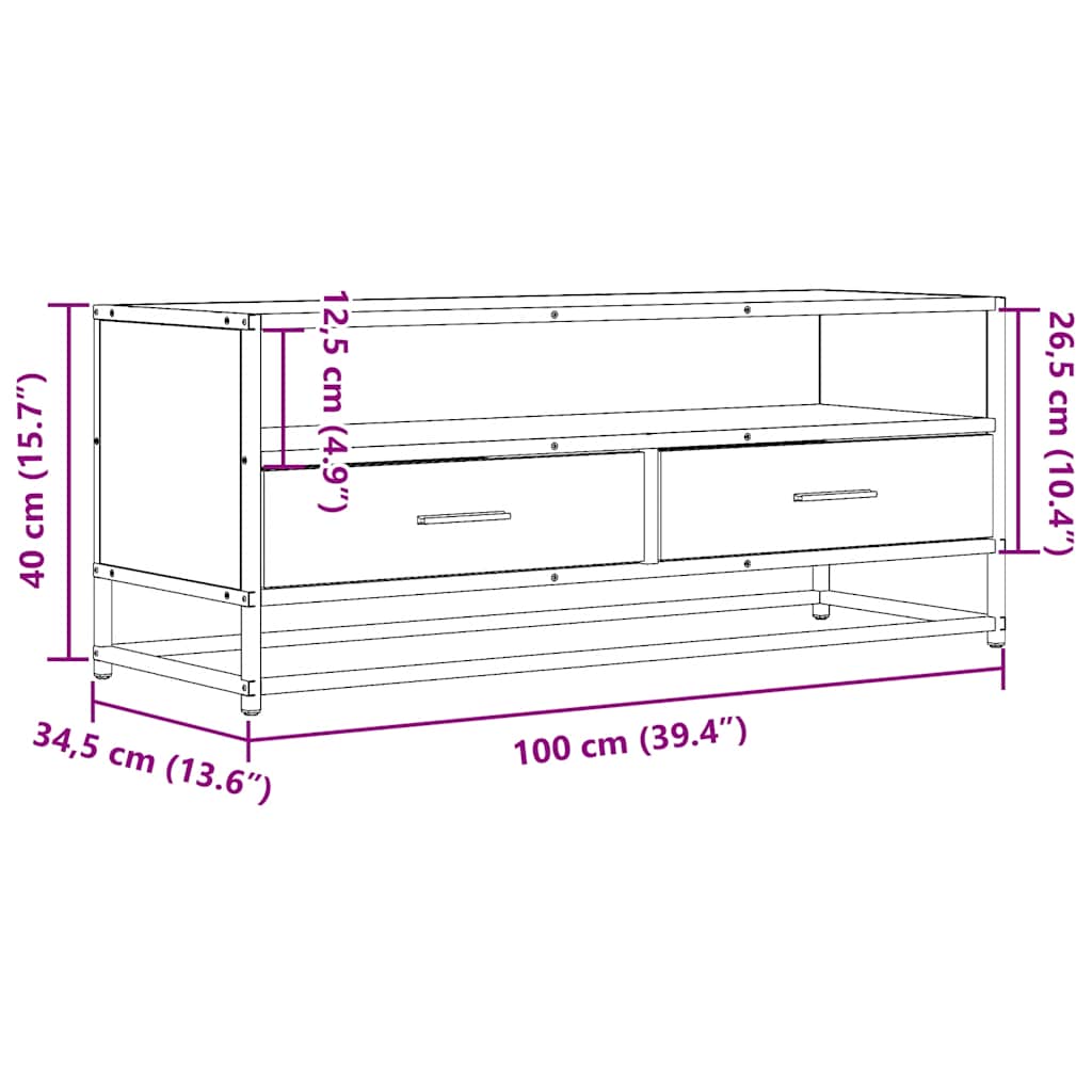 Meuble TV chêne marron 100x34,5x40cm bois d'ingénierie et métal Meubles TV vidaXL
