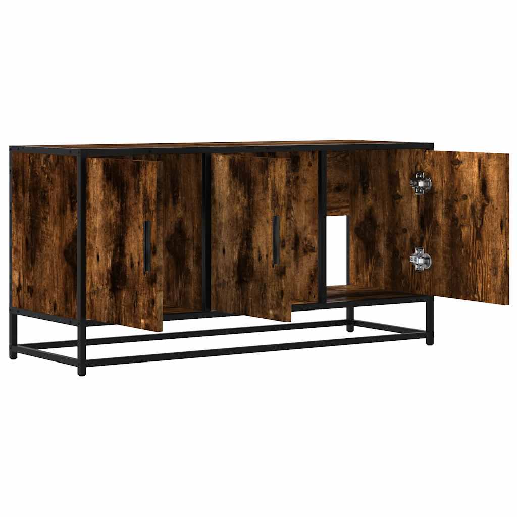 Meuble TV chêne fumé 100x35x50 cm bois d'ingénierie et métal Meubles TV vidaXL   