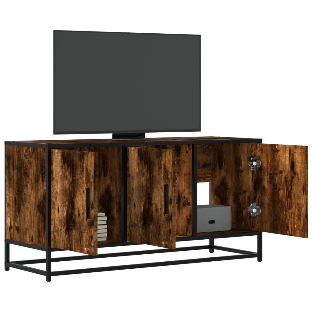 Meuble TV chêne fumé 100x35x50 cm bois d'ingénierie et métal Meubles TV vidaXL   