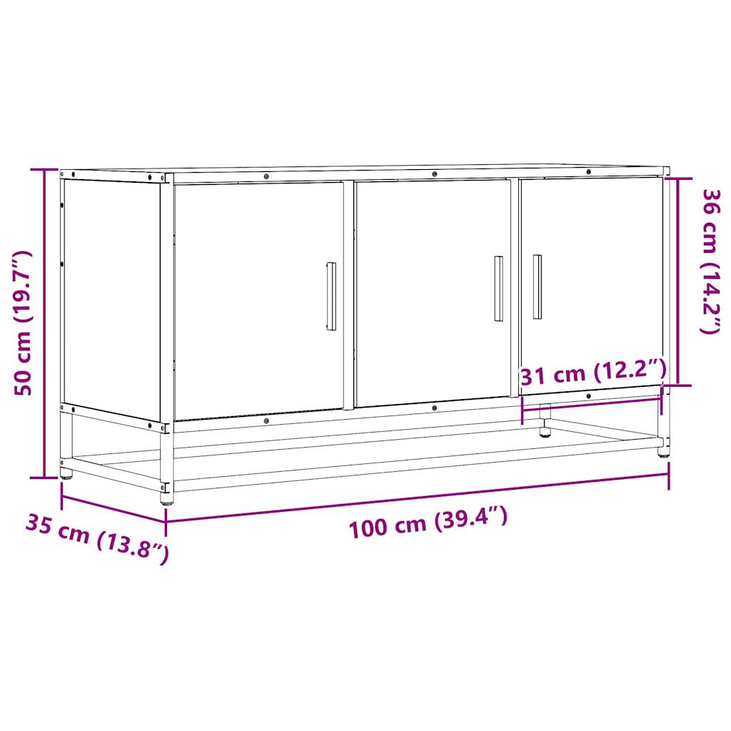 Meuble TV sonoma gris 100x35x50 cm bois d'ingénierie et métal Meubles TV vidaXL   