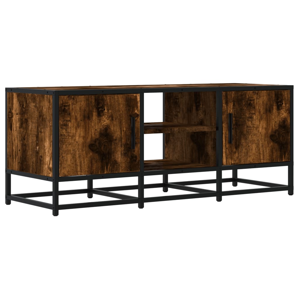 Meuble TV chêne fumé 100x35x41 cm bois d'ingénierie et métal - XIOS