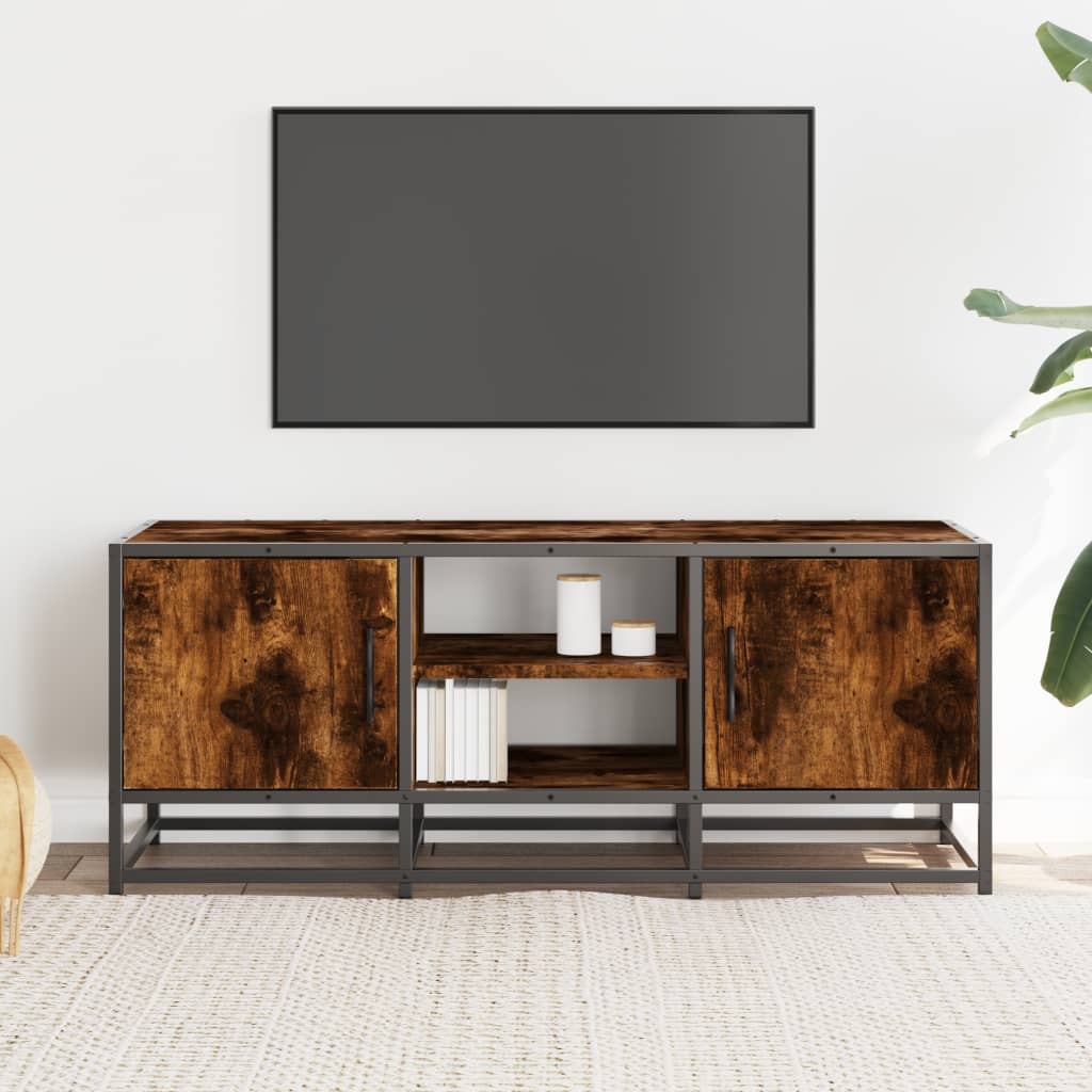 Meuble TV chêne fumé 100x35x41 cm bois d'ingénierie et métal - XIOS