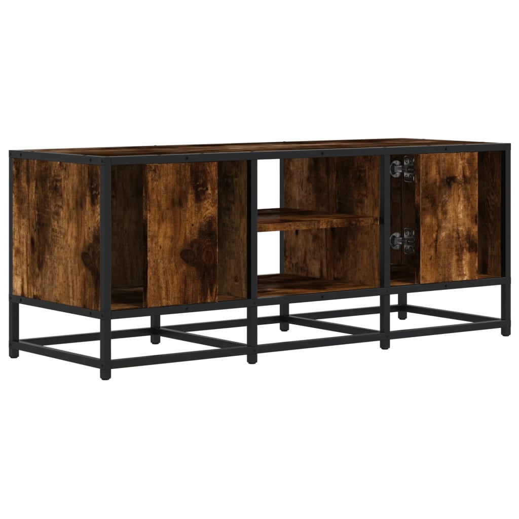 Meuble TV chêne fumé 100x35x41 cm bois d'ingénierie et métal - XIOS