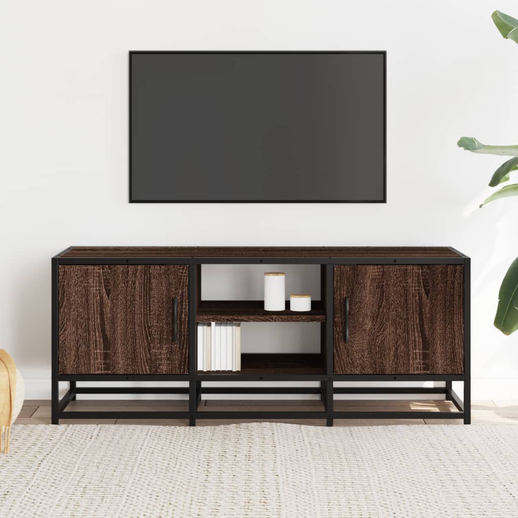 Meuble TV chêne marron 100x35x41 cm bois d'ingénierie et métal - XIOS