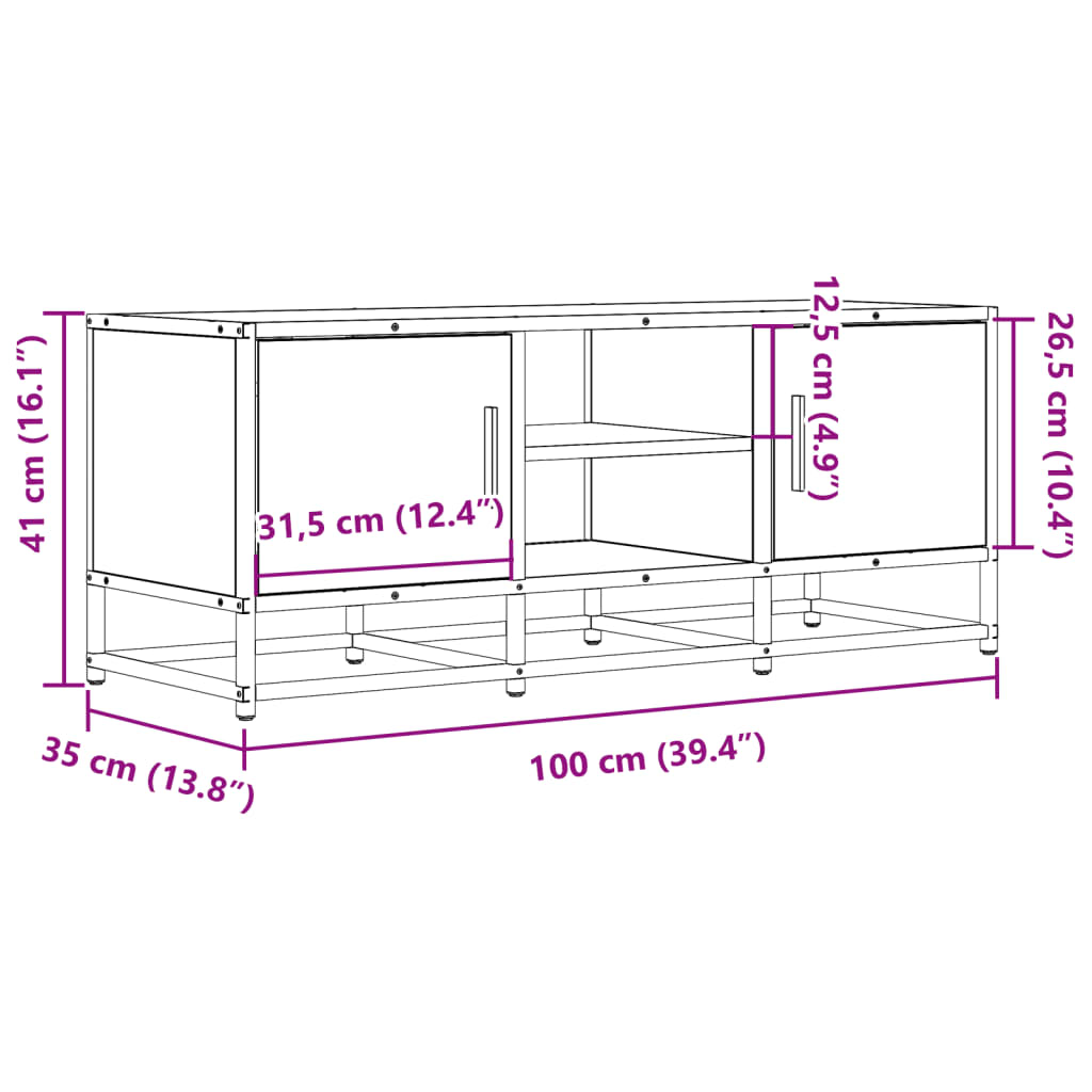Meuble TV chêne marron 100x35x41 cm bois d'ingénierie et métal - XIOS