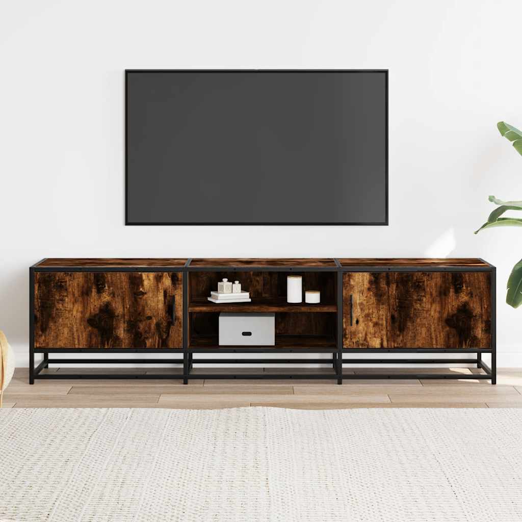 Meuble TV chêne fumé 160x35x41 cm bois d'ingénierie et métal - XIOS