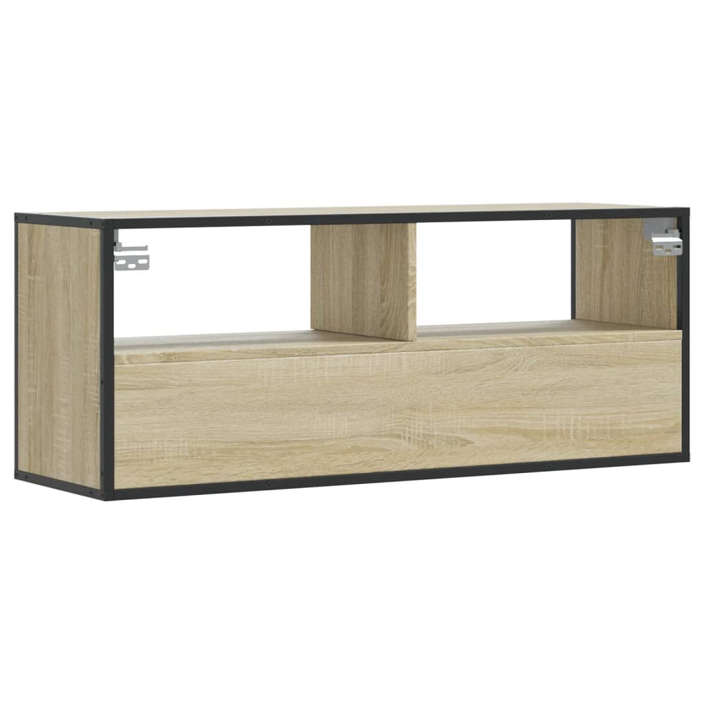 Meuble TV chêne sonoma 100x31x39,5cm bois d'ingénierie et métal - XIOS