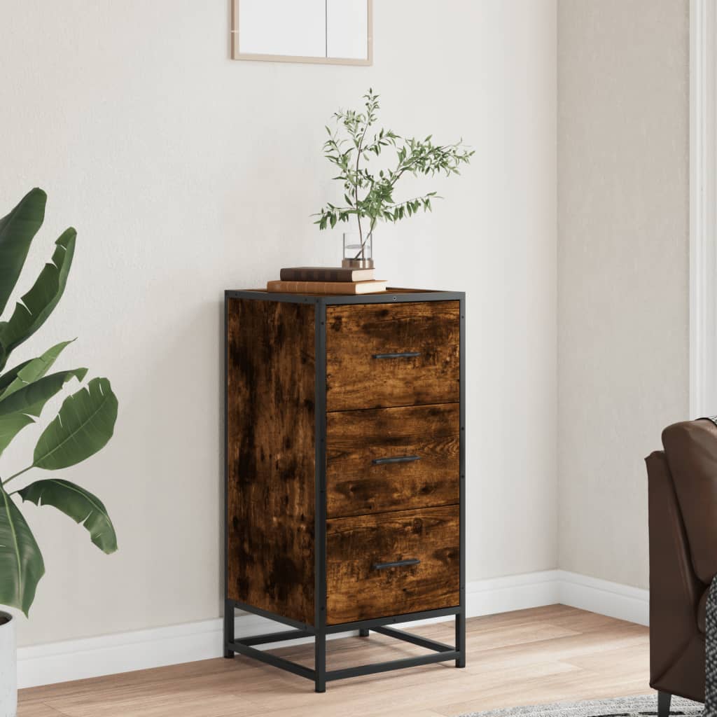 Buffet chêne fumé 35,5x35x76 cm bois d'ingénierie et métal - XIOS