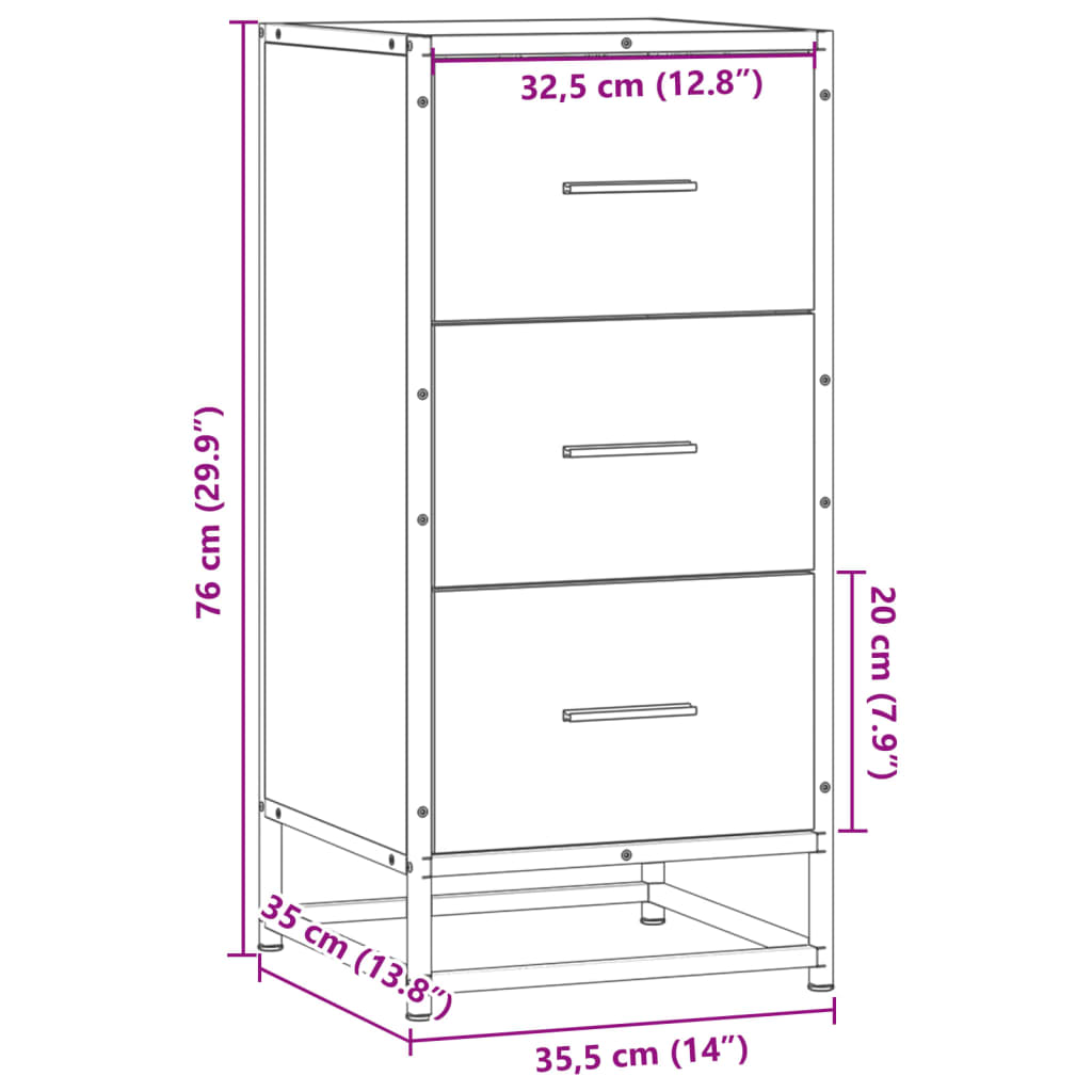 Buffet sonoma gris 35,5x35x76 cm bois d'ingénierie et métal - XIOS