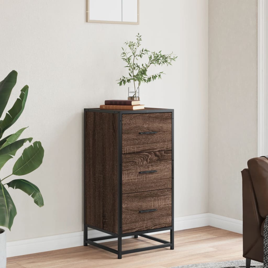 Buffet chêne marron 35,5x35x76 cm bois d'ingénierie et métal - XIOS