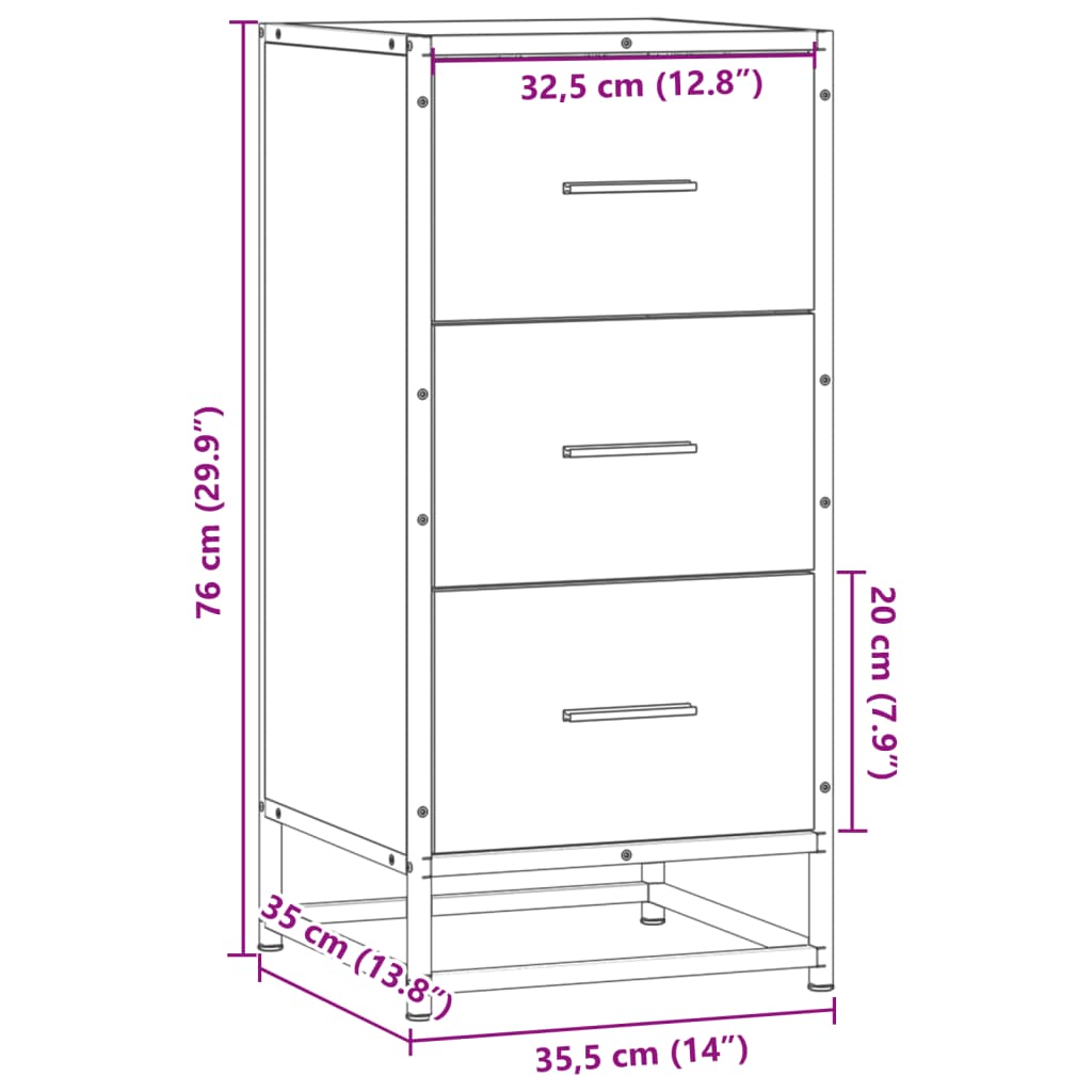 Buffet chêne marron 35,5x35x76 cm bois d'ingénierie et métal - XIOS