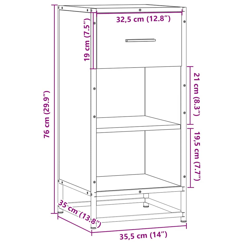 Buffet chêne sonoma 35,5x35x76 cm bois d'ingénierie et métal - XIOS