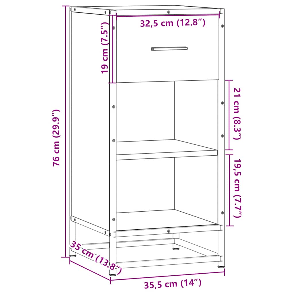 Buffet chêne fumé 35,5x35x76 cm bois d'ingénierie et métal - XIOS