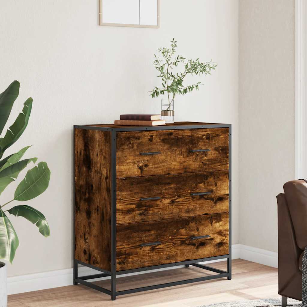 Buffet chêne fumé 68x35x76 cm bois d'ingénierie et métal - XIOS