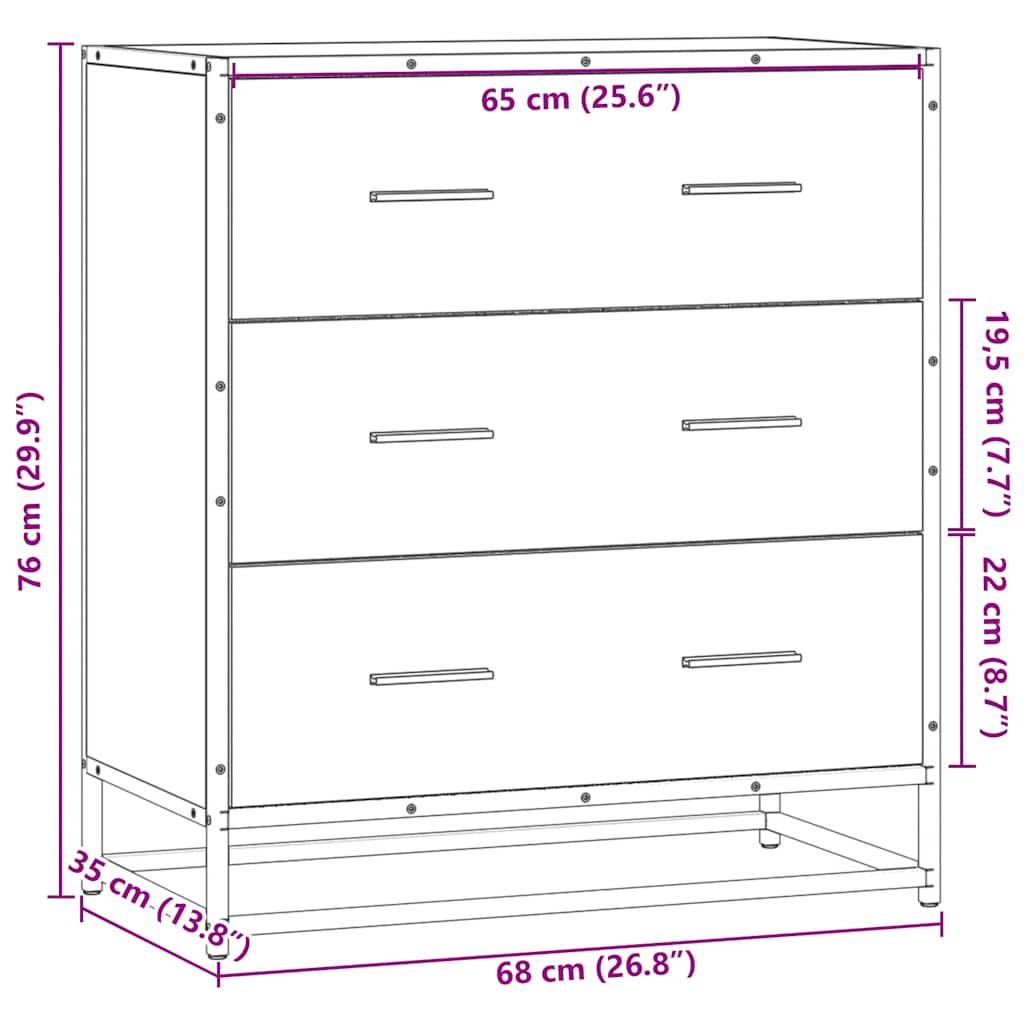 Buffet sonoma gris 68x35x76 cm bois d'ingénierie et métal - XIOS