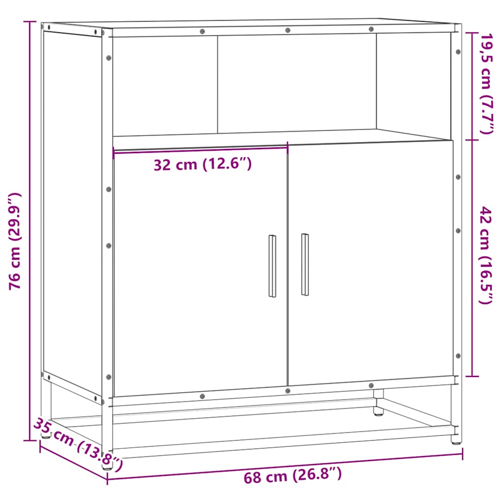 Buffet chêne sonoma 68x35x76 cm bois d'ingénierie