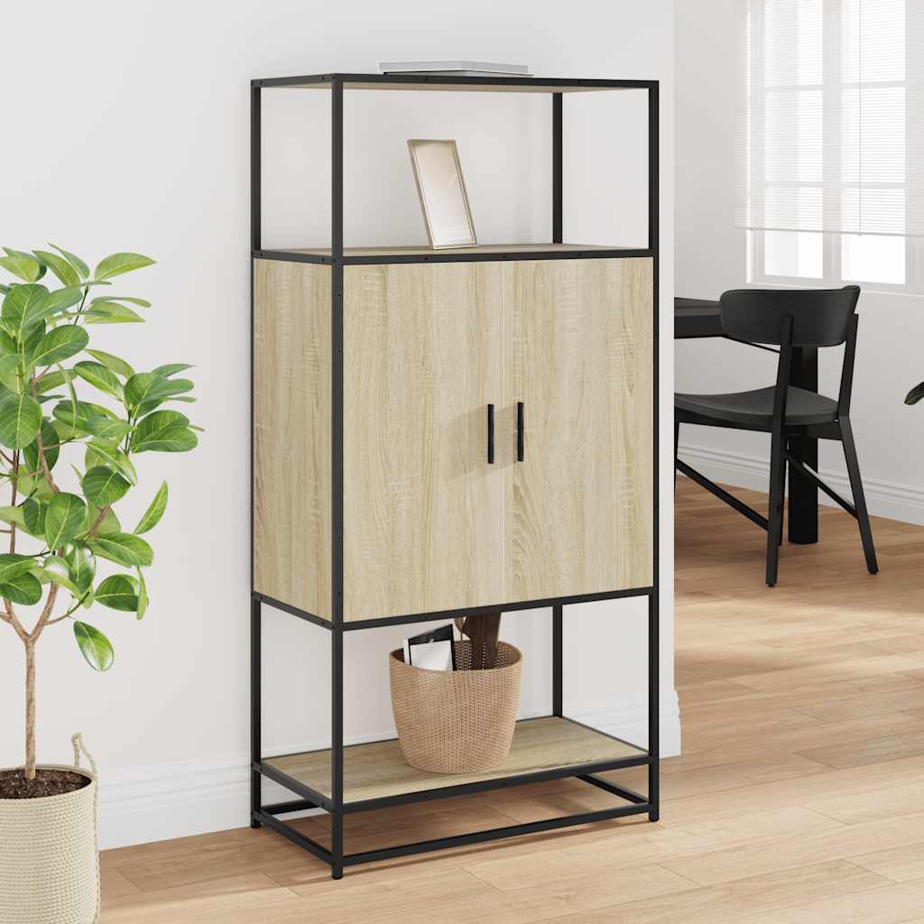 Buffet haut chêne sonoma 68x35x139 cm bois d'ingénierie métal - XIOS