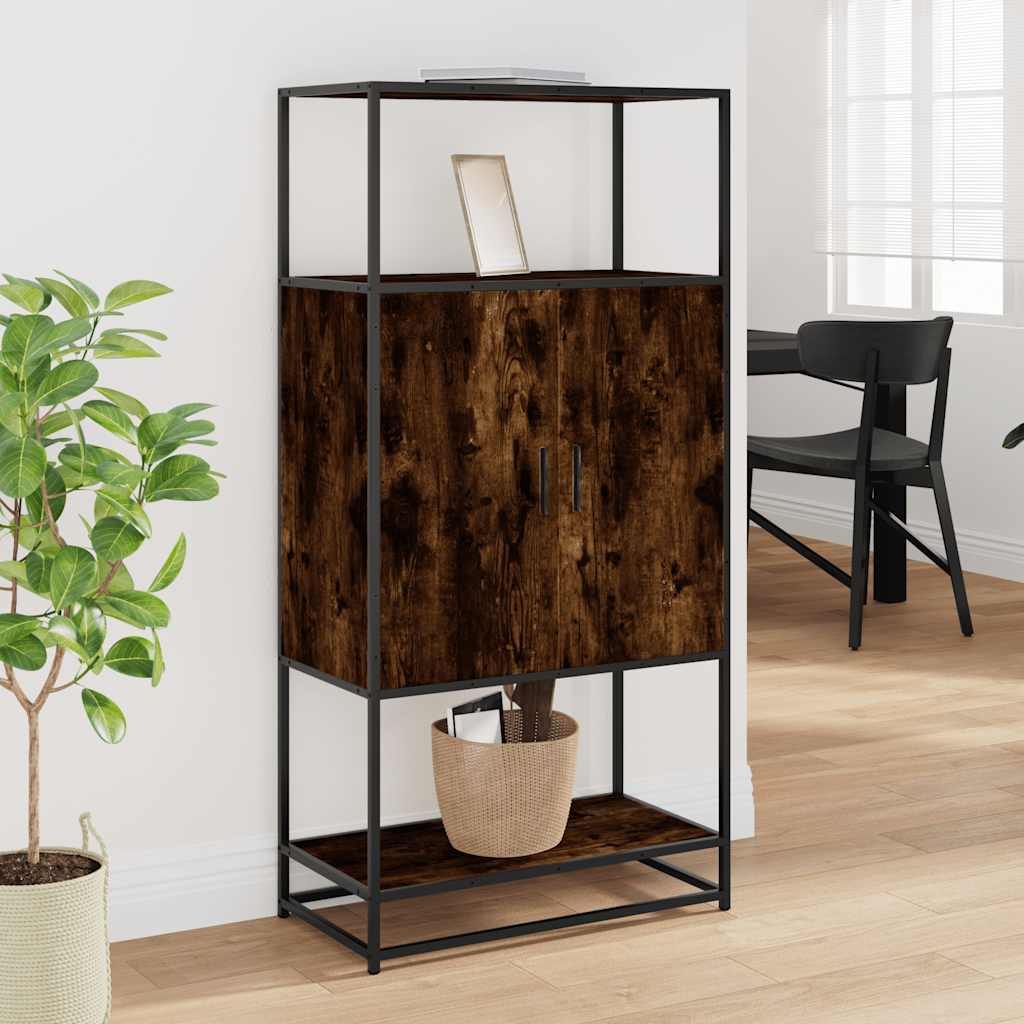 Buffet haut chêne fumé 68x35x139 cm bois d'ingénierie métal - XIOS
