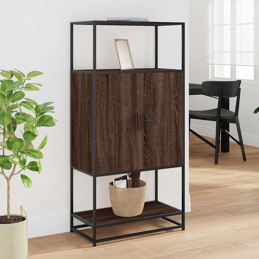 Buffet haut chêne marron 68x35x139 cm bois d'ingénierie métal - XIOS