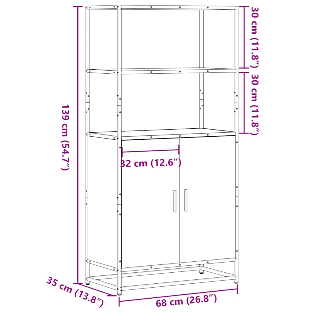 Buffet haut chêne sonoma 68x35x139 cm bois d'ingénierie métal - XIOS