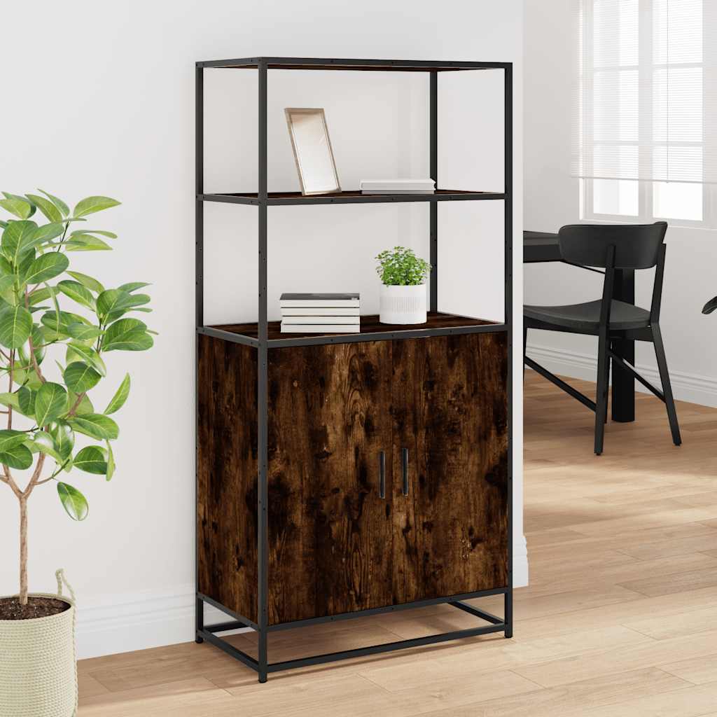 Buffet haut chêne fumé 68x35x139 cm bois d'ingénierie métal - XIOS