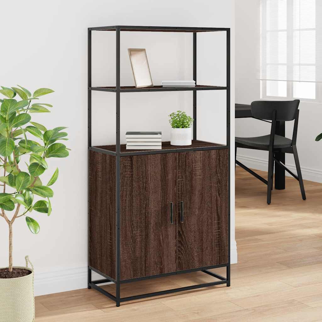 Buffet haut chêne marron 68x35x139 cm bois d'ingénierie métal - XIOS