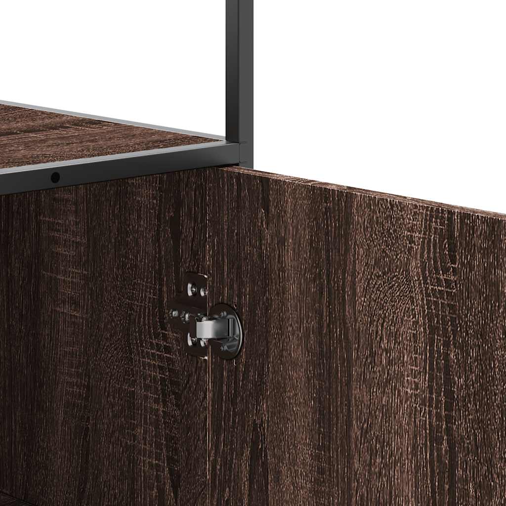 Buffet haut chêne marron 68x35x139 cm bois d'ingénierie métal - XIOS