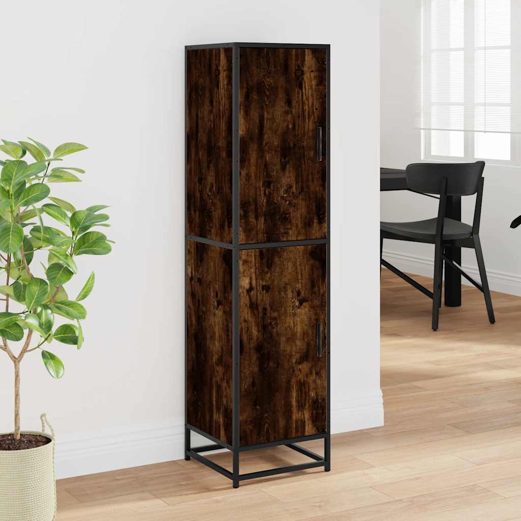 Buffet haut chêne fumé 35,5x35x139 cm bois d'ingénierie métal - XIOS
