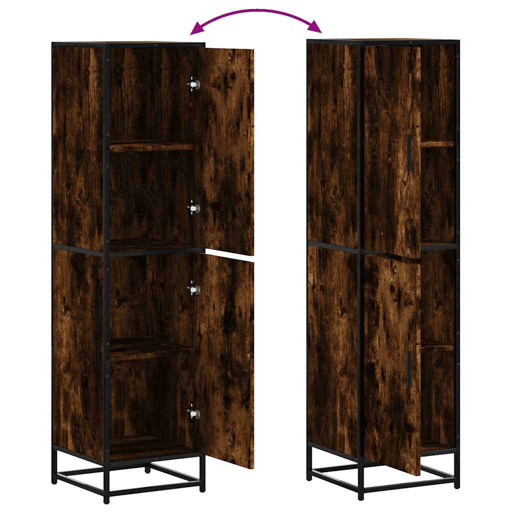 Buffet haut chêne fumé 35,5x35x139 cm bois d'ingénierie métal - XIOS
