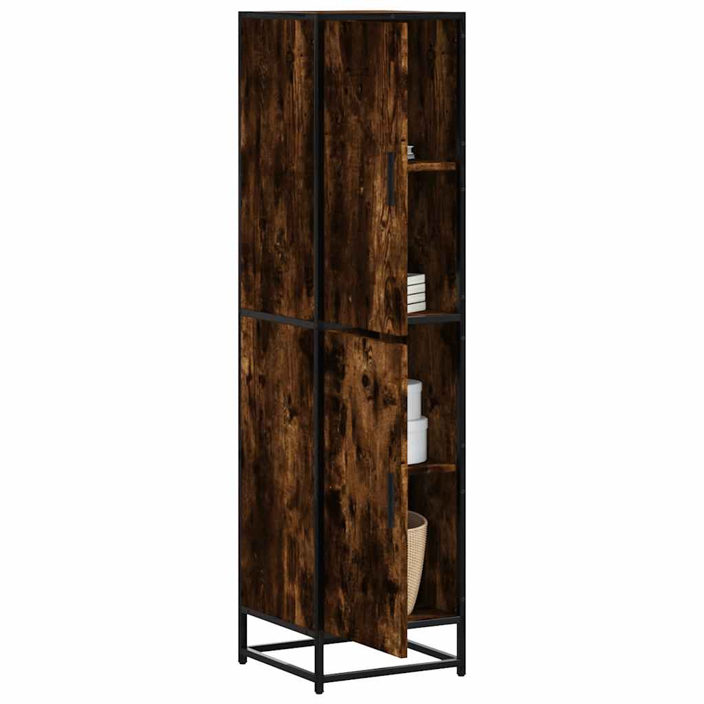Buffet haut chêne fumé 35,5x35x139 cm bois d'ingénierie métal - XIOS