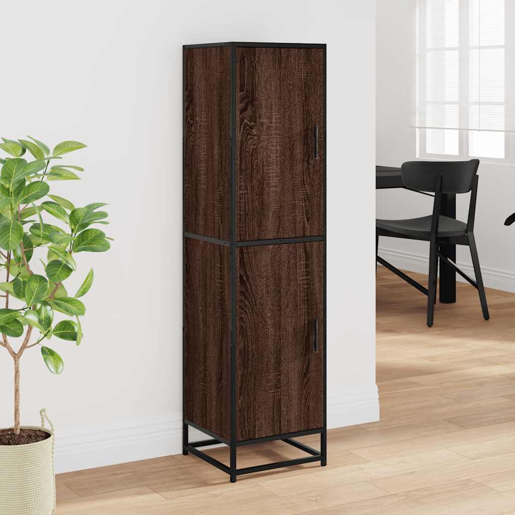 Buffet haut chêne marron 35,5x35x139 cm bois d'ingénierie métal - XIOS