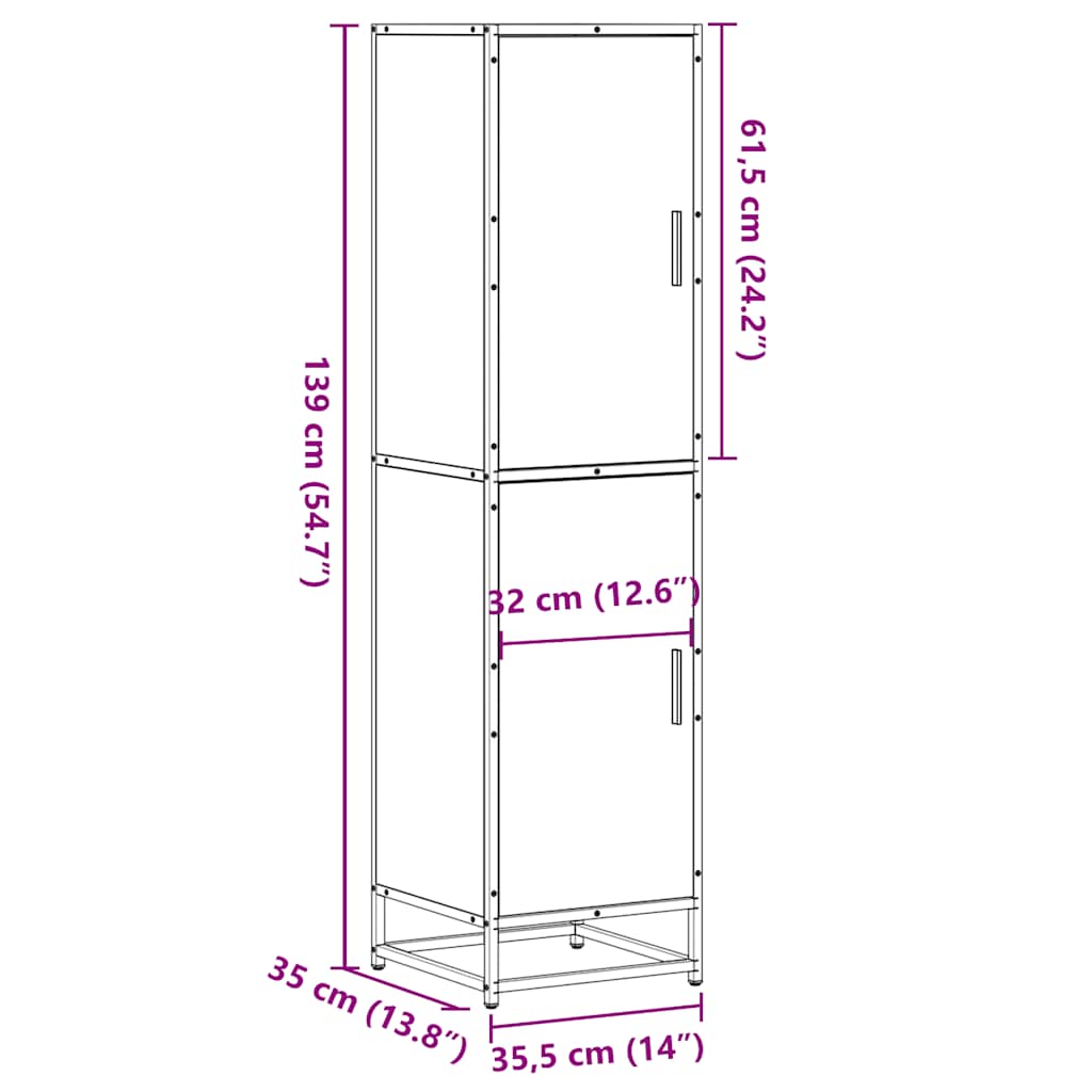 Buffet haut chêne marron 35,5x35x139 cm bois d'ingénierie métal - XIOS